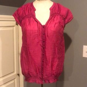 Ann Taylor Loft Fushia button up short sleeve top